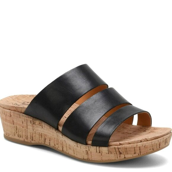 KORK-EASE Menzie Wedge Sandal Black Metallic Leather Slip On Size 7M - Picture 1 of 9